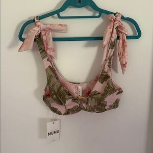 Show me your MuMu Pink and Green Leaf Print Bikini Top